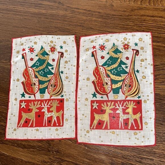 Vtg Mid Century Lewis Garland Christmas/Holiday themed cocktail napkins in folio - Picture 3 of 13